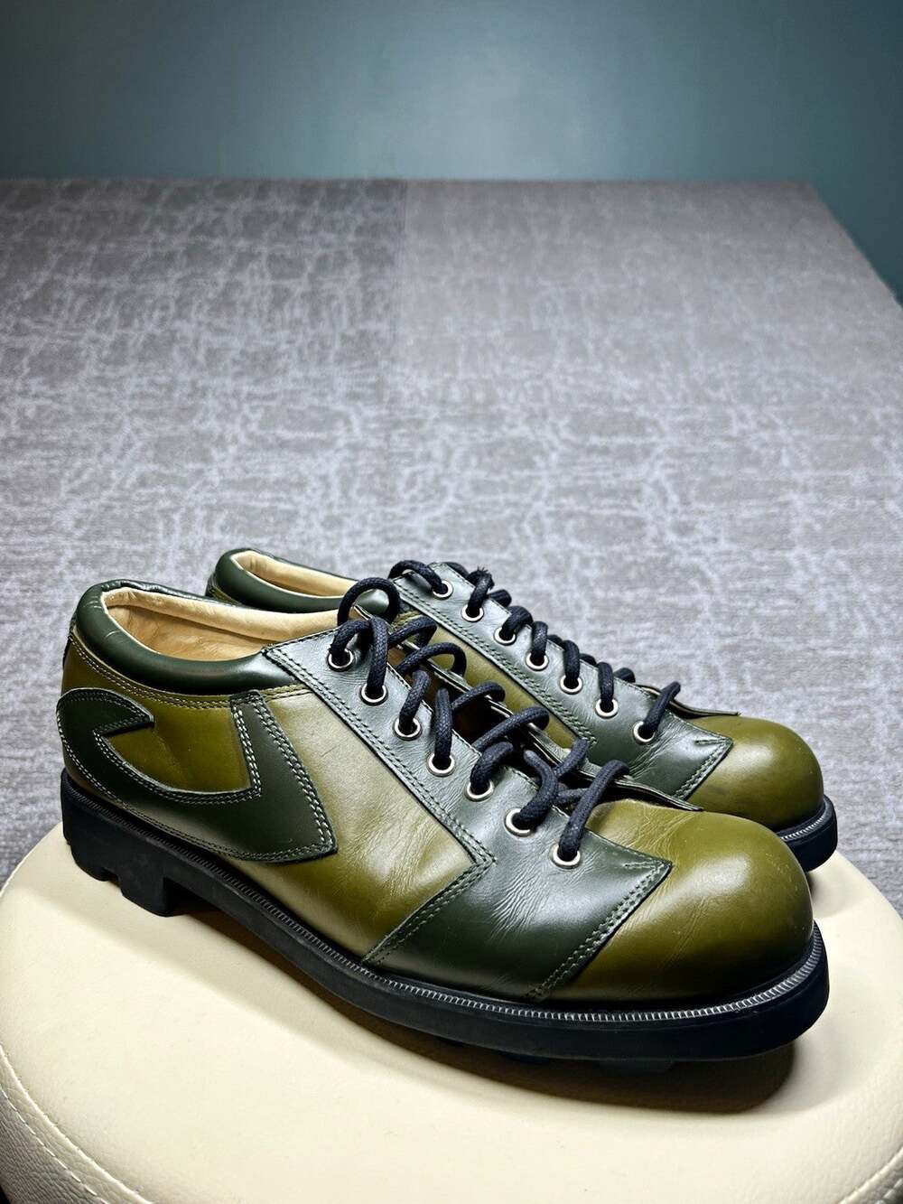 John Fluevog Seventh Heaven Chunky Sole Leather Oxford Derby Green Mens US 10